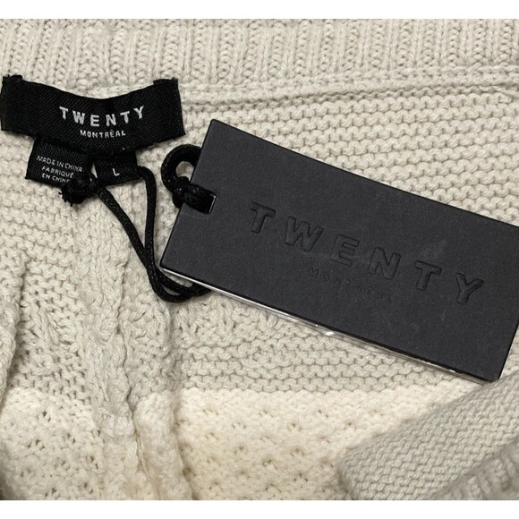 Twenty Montreal Large - XL Shorts Wave Striped Crochet Ivory Taupe Unisex NWT - Picture 4 of 11